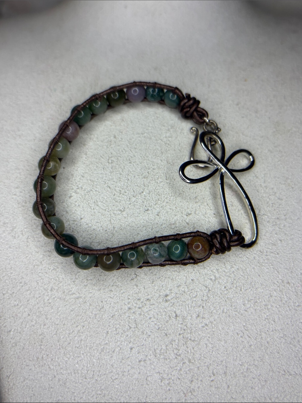 Colorful moss agate Beaded Bracelet with Silver Cross Accent clasp